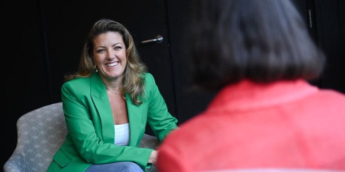 Megan Motto FGIA speaking with Catherine Maxwell FGIA FCG
