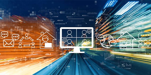 Online meeting theme with abstract high speed technology motion blur