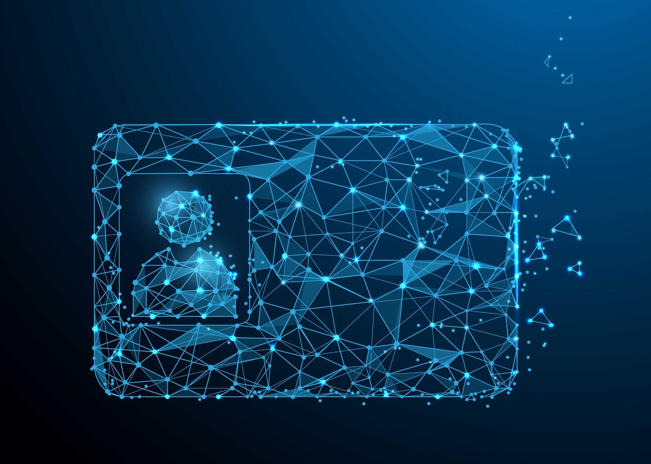 Smart ID card form lines, triangles and particle style design.