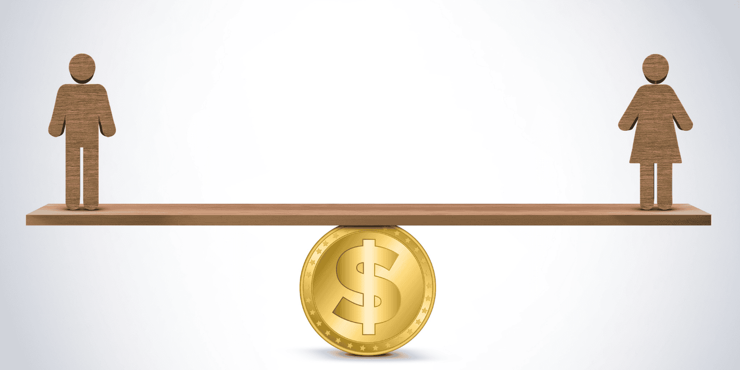 International Equal Pay Day Concept. Concepts of gender equality. Equal Pay Day with dollar, man, women icons and background with male and female signs.